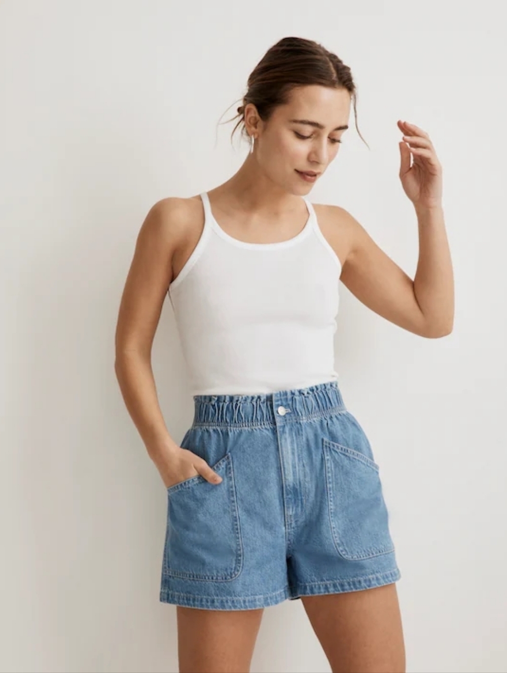 Madewell Denim Pull-On Paperbag Utility Shorts in Arcwood Wash